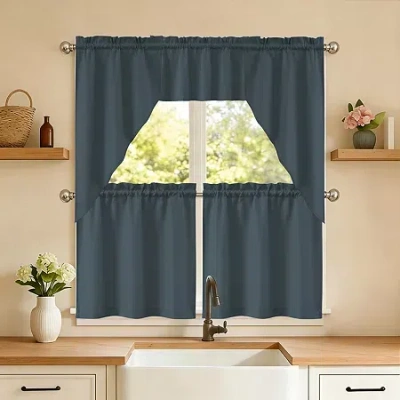 Sweet Home Collection Ripcord 5-pc. Rod Pocket Kitchen Curtains & Drapes Window Set In Blue