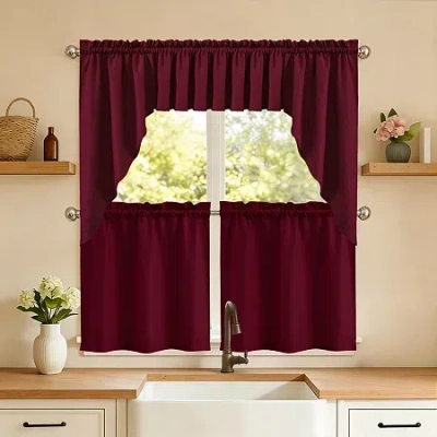Sweet Home Collection Ripcord 5-pc. Rod Pocket Kitchen Curtains & Drapes Window Set In Red