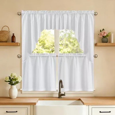 Sweet Home Collection Ripcord 5-pc. Rod Pocket Kitchen Curtains & Drapes Window Set In White
