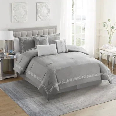 Sweet Home Collection Salerno 7 Piece Faux Suede Elegant Bedding Set By  In Gray