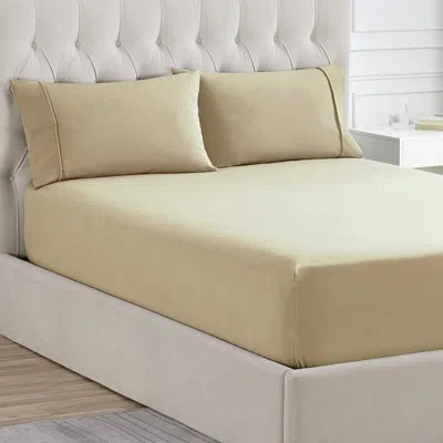 Sweet Home Collection Solid Flannel Fitted Sheet, Bottom Sheets With Built-in Sheet Straps By  In Beige