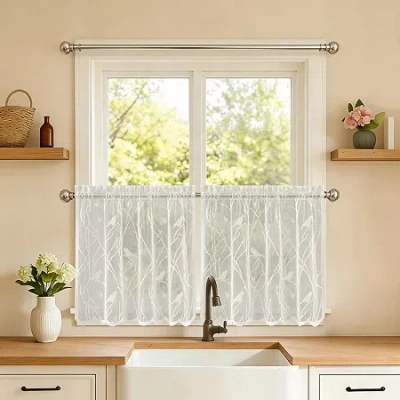 Sweet Home Collection Songbird 5-pc. Rod Pocket Kitchen Curtains & Drapes Window Set In White