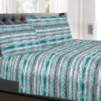 Sweet Home Collection Summerset Zig Zag Striped Sheet Set In White;gray;light Teal