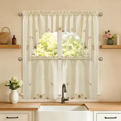 Sweet Home Collection Sunflower 2-pc. Rod Pocket Kitchen Curtains & Drapes Window Set In Neutral