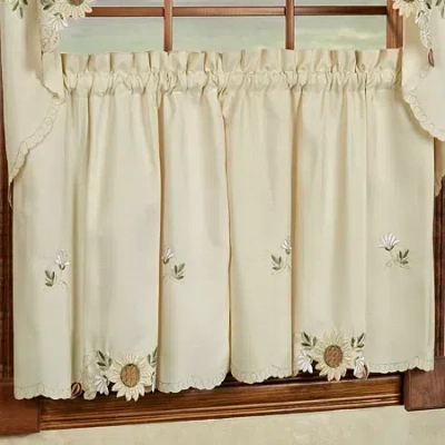 Sweet Home Collection Sunflower Cream Embroidered 2-pc. Rod Pocket Window Tier In Sand