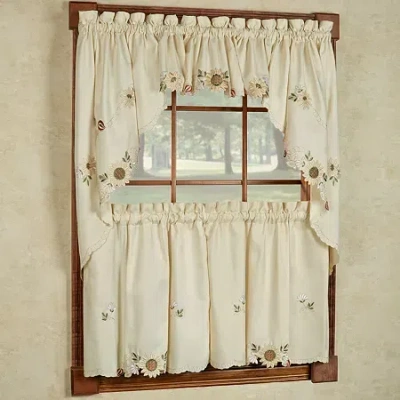 Sweet Home Collection Sunflower Cream Embroidered 5-pc. Rod Pocket Window Tier In Sand