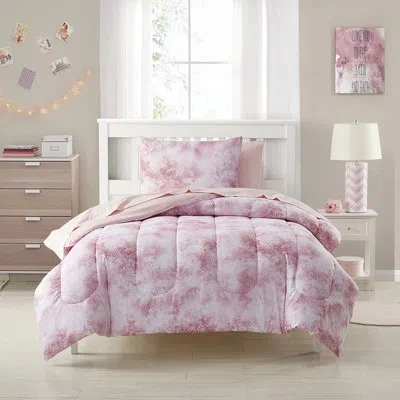 Sweet Home Collection Tie Dye Pink/white Reversable Comforter Set In Pink,white