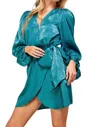 Sweet Lemon Rachael Satin Wrap Style Dress In Teal In Blue