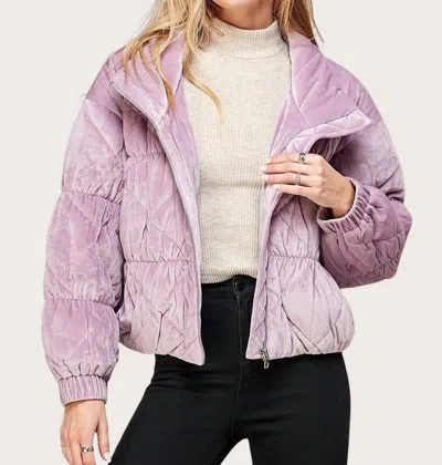 Sweet Lemon Velvet Quilted Puffer Jacket In Lavender In Purple