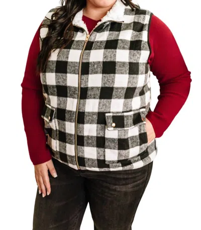Sweet Lovely By Jen Buffalo Plaid Fleece Vest In Black & White In Red
