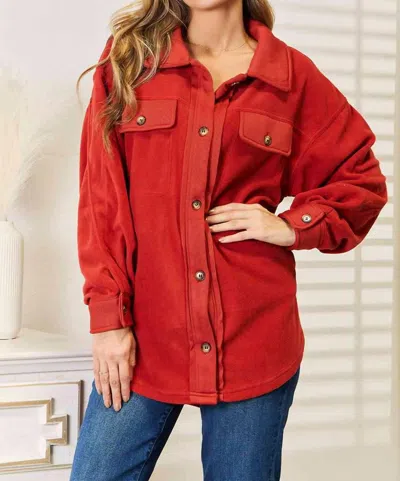 Sweet Lovely By Jen Button Up Jacket With Pockets In Marsala In Red