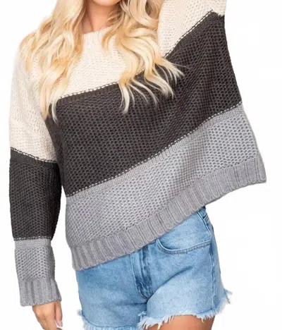 Sweet Lovely By Jen Chunky Knit Colorblock Sweaters In Taupe/charcoal In Gray