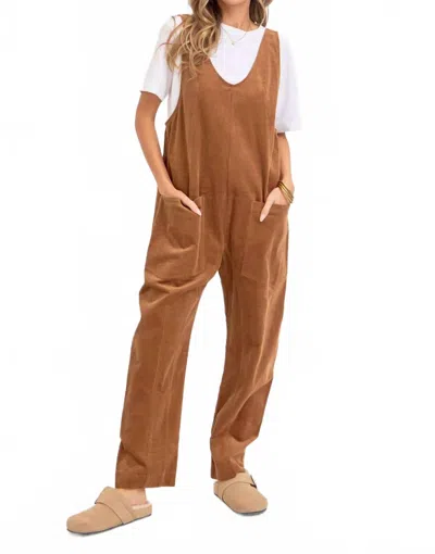 Sweet Lovely By Jen Corduroy Overalls In Camel In Brown