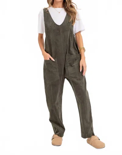 Sweet Lovely By Jen Corduroy Overalls In Olive In Gray