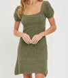 Sweet Lovely By Jen Crochet Short Knit Dress In Olive In Green