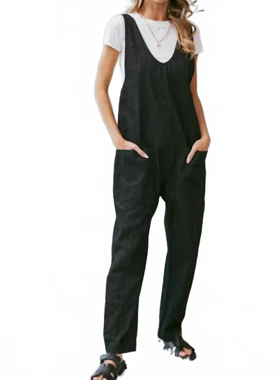 Sweet Lovely By Jen Day Dreamer Denim Overall Jumpsuit In Vintage Black
