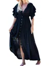 Sweet Lovely By Jen Deep V-neck Ruffle Maxi Dress - Plus In Black In Black