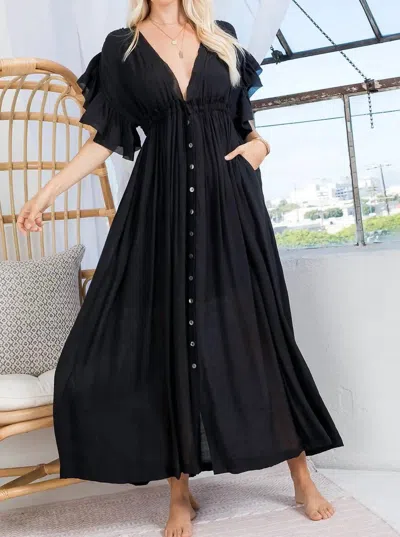 Sweet Lovely By Jen Deep V Neck Ruffle Maxi Dress In Black