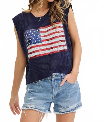 Sweet Lovely By Jen Home Team Knit Tank Top In Navy In Blue