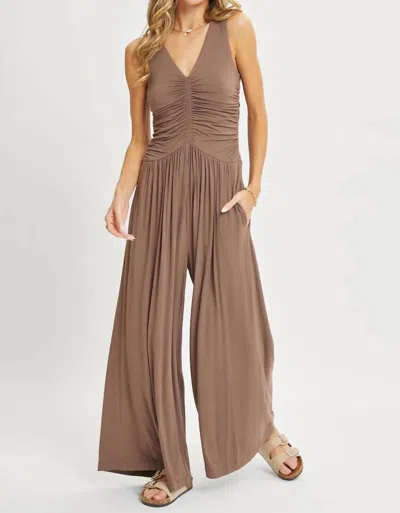 Sweet Lovely By Jen Jersey Knit Sleeveless One-piece Jumpsuit In Mocha In Brown