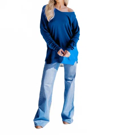 Sweet Lovely By Jen Knit V Neck Sweater In Royal Blue