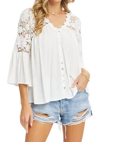 Sweet Lovely By Jen Lacey Crochet Lace Button Down Top In White