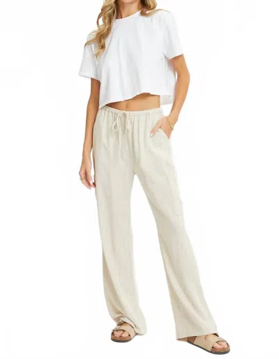 Sweet Lovely By Jen Linen Blend Drawstring Pants In Oatmeal In White