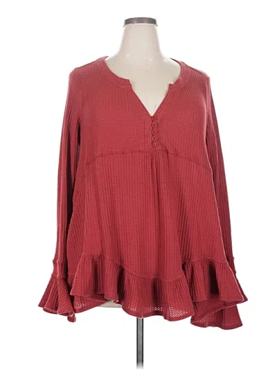 Pre-owned Sweet Lovely By Jen Long Sleeve Blouse In Burgundy