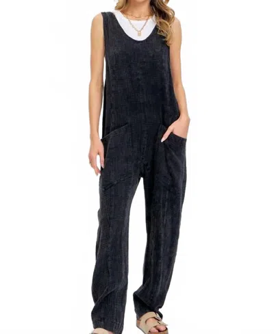 Sweet Lovely By Jen Mineral Washed Jumpsuit In Black