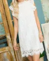 Sweet Lovely By Jen Mock Neck Ruffle Cap Lace Dress In White In White