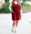 Sweet Lovely By Jen Overall Corduroy Dress In Red In Red