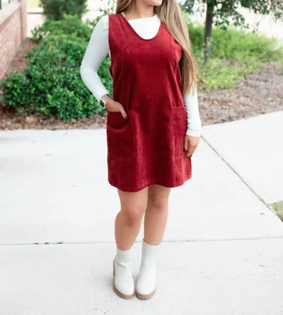 Sweet Lovely By Jen Overall Corduroy Dress In Red