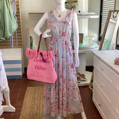 Sweet Lovely By Jen Ruffled Floral Maxi Dress In Rosie In Pink