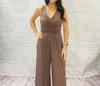 Sweet Lovely By Jen Wide Leg Muse Jumpsuit In Mocha