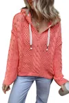 Sweet Lover Fashion Coral Knit Drawstring Hooded Sweater In Strawberry In Red