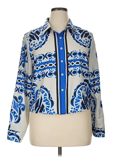 Pre-owned Sweet Rain Long Sleeve Blouse In Blue
