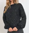 Sweet Rain Rhinestone Sheer Overlay Sweater In Black In Black
