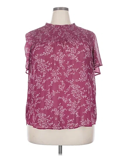 Pre-owned Sweet Rain Short Sleeve Blouse In Burgundy