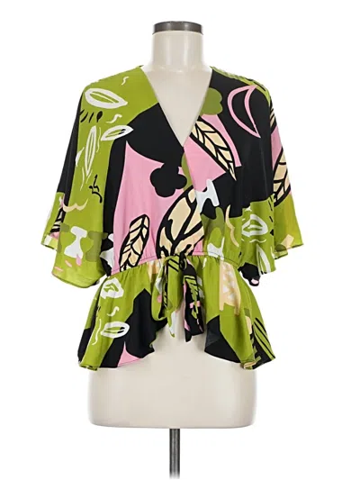 Pre-owned Sweet Rain Short Sleeve Blouse In Green