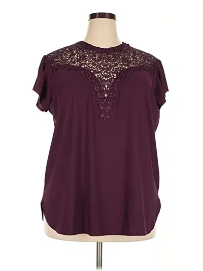 Pre-owned Sweet Rain Short Sleeve Top Burgundy Keyhole Neckline Tops