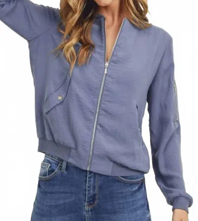 Sweet Rain Utility Zip Up Bomber Jacket In Blue Rain