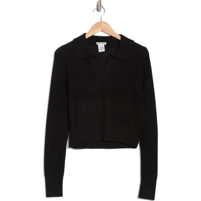 Sweet Romeo Crochet Stitch Collared Sweater In Black