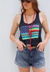 Sweet Texas Treasures Rita Serape Flag Racerback Tank Top In Black Marble In Black