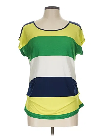 Pre-owned Sweet Wanderer Short Sleeve Top Green Color Block Pattern Boatneck Tops