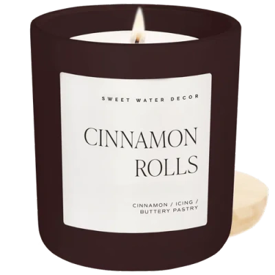 Sweet Water Decor Brown Matte 15 oz Soy Fall Candle In Cinnamon Rolls