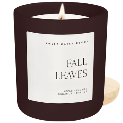 Sweet Water Decor Brown Matte 15 oz Soy Fall Candle In Fall Leaves