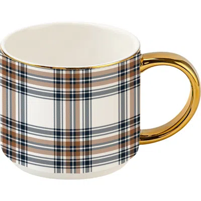Sweet Water Decor Fall Plaid 14 oz Coffee Mug In Orange Navy Plaid