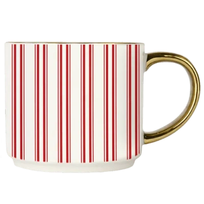 Sweet Water Decor Gold Handle Holiday Coffee Mug In Red Stripe