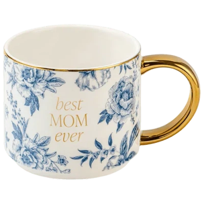 Sweet Water Decor Patterned 14 oz Gold Handle Coffee Mug In Blue