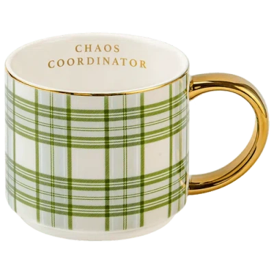 Sweet Water Decor Patterned 14 oz Gold Handle Coffee Mug In Green